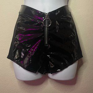 dolls kill current mood faux latex pvc o ring mesh shorts